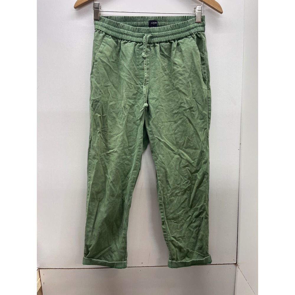 J.Crew Womens Linen Cotton Blend Drawstring Pull On Pants Green Size 2